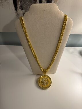 Gold-Tone Dollar Sign Pendant Chain Necklace - costume